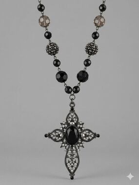 Black Crystal Cross Pendant Necklace - Women Jewelry